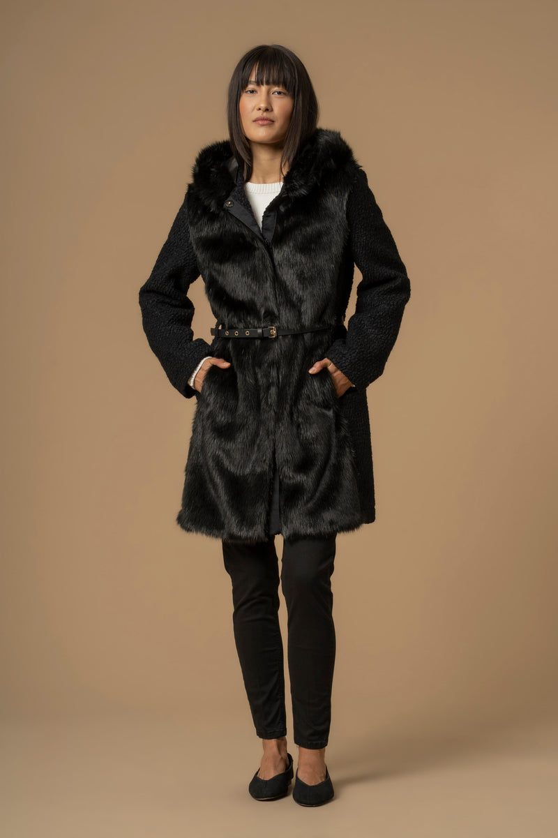 Manteau mi-long col fausse fourrure - Manteau AUDE