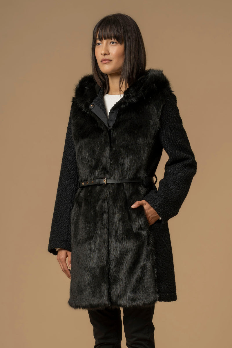 Manteau mi-long col fausse fourrure - Manteau AUDE