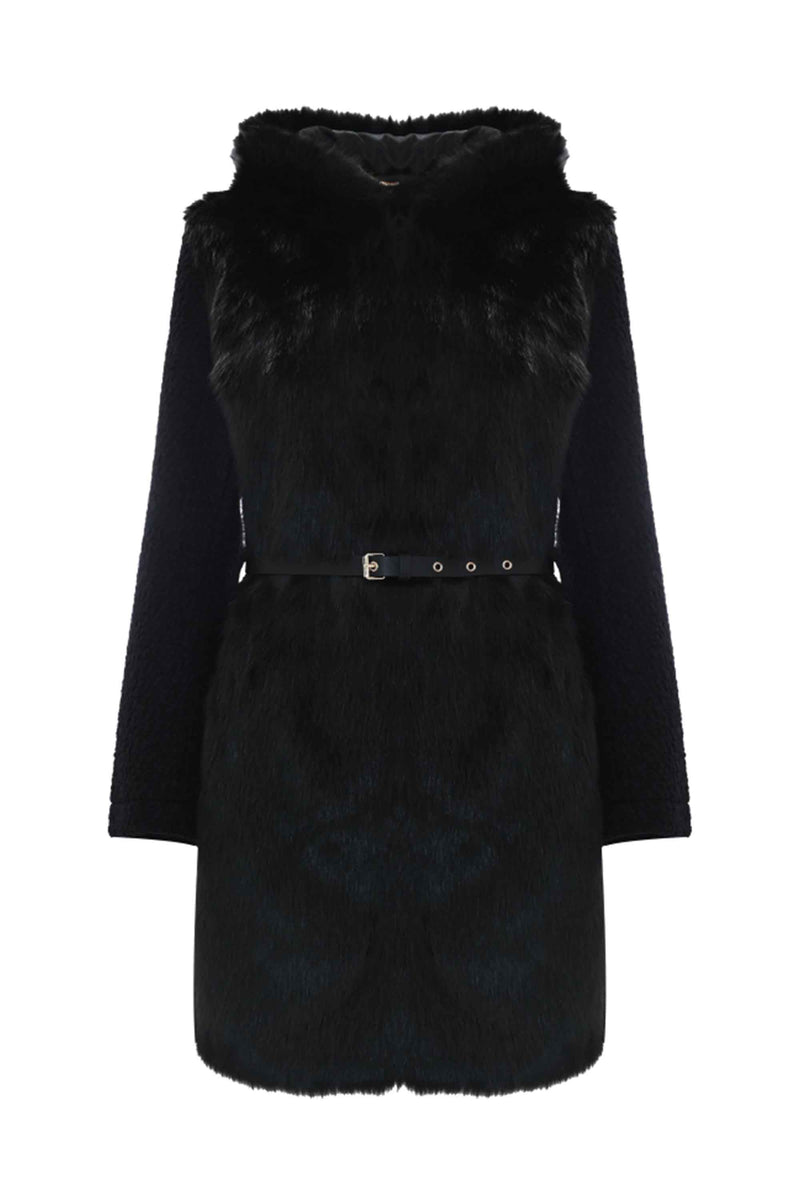 Manteau mi-long col fausse fourrure - Manteau AUDE