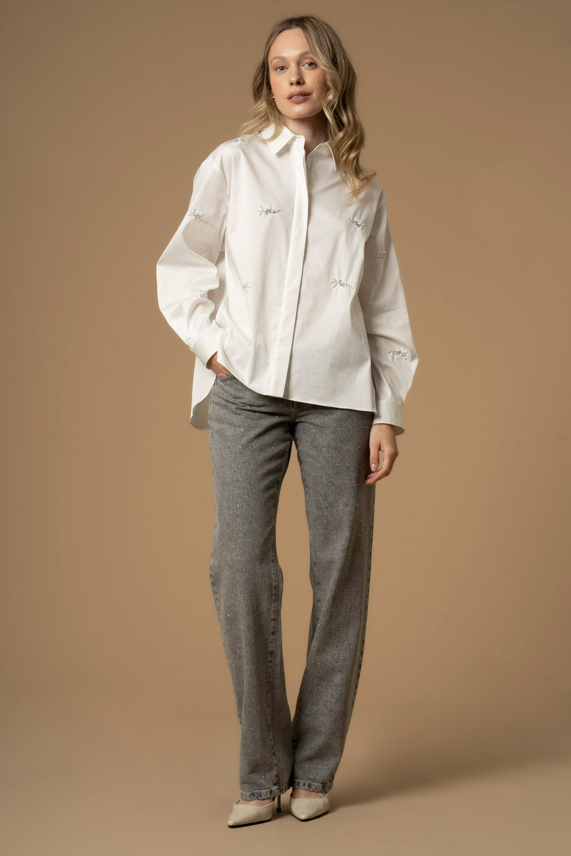 Chemise manches longues avec détails strass - Shirt CON RICAMO BRANDIR