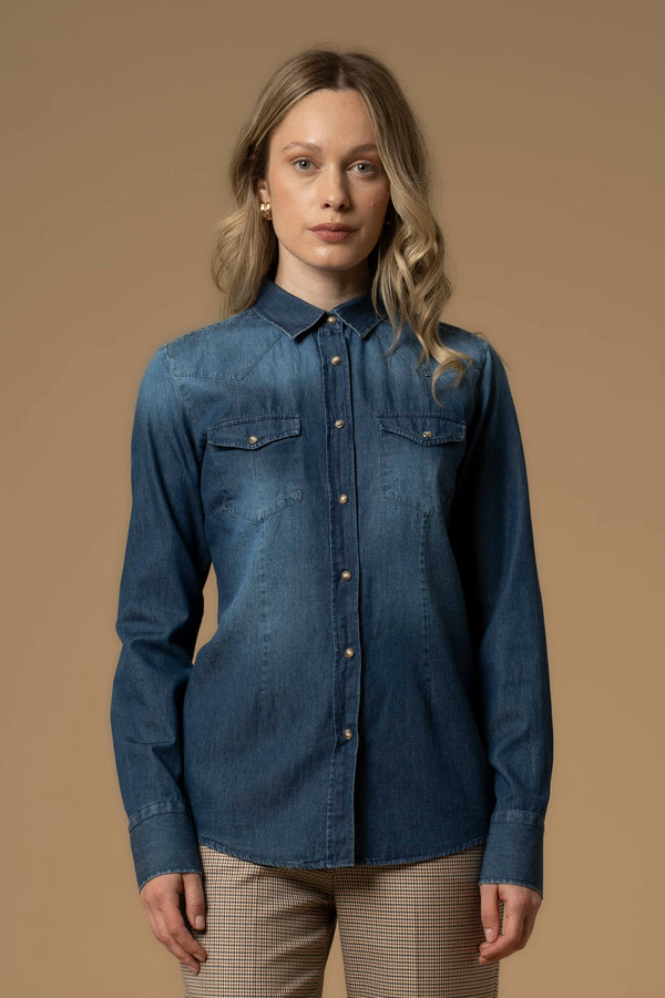 Camicia denim con bottoni effetto madreperla - Camicia Denim Egberta