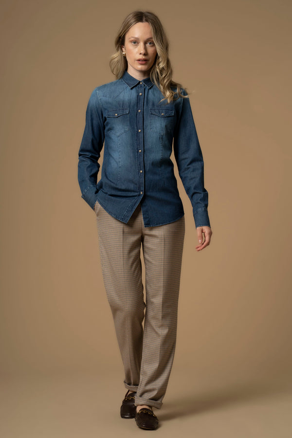Camicia denim con bottoni effetto madreperla - Camicia Denim Egberta