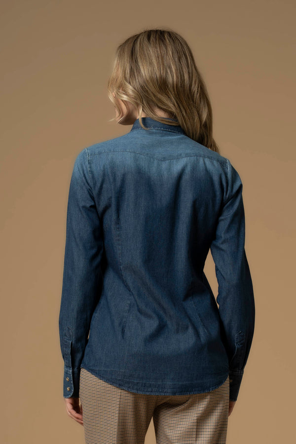 Camicia denim con bottoni effetto madreperla - Camicia Denim Egberta