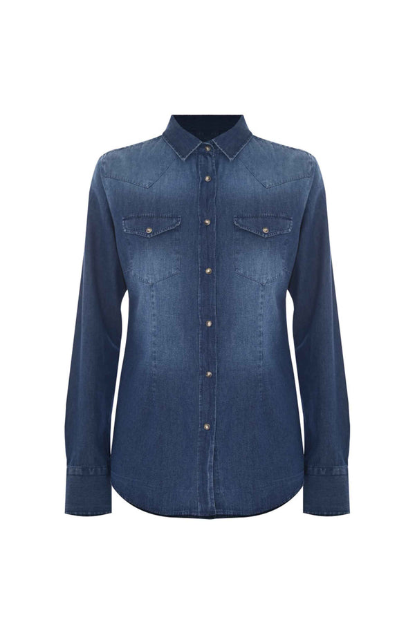 Camicia denim con bottoni effetto madreperla - Camicia Denim Egberta