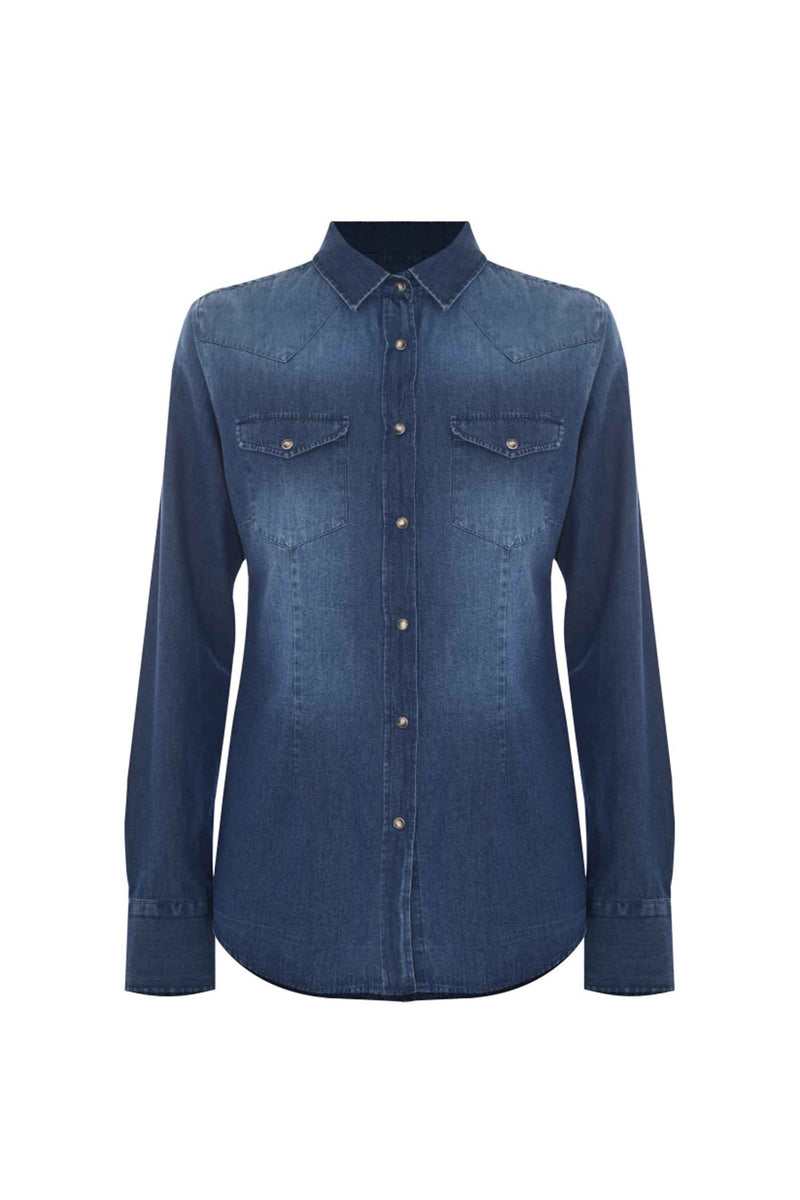 Camicia denim con bottoni effetto madreperla - Camicia Denim Egberta