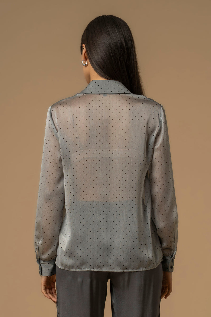 Haut Chemisier NYDJ Femme Taille S – Gris étincelant, Manches Longues Transparentes, Col V