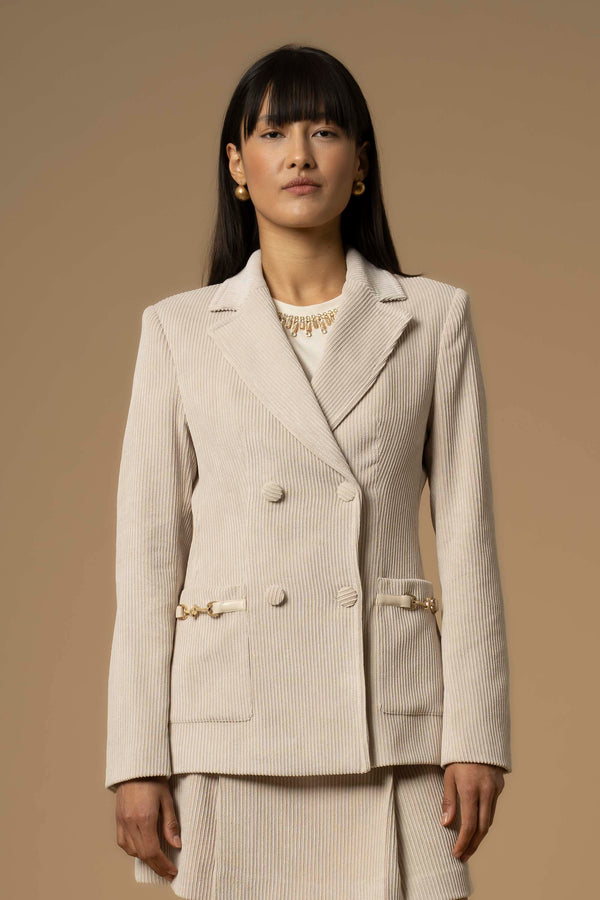 Modern sharp ribbed button closure jacket - Jacket with application APHELIA
