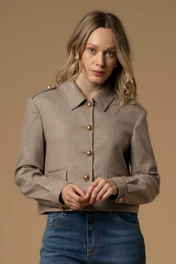 Sophisticated short button up collared chequered jacket - Jacket JENESIO