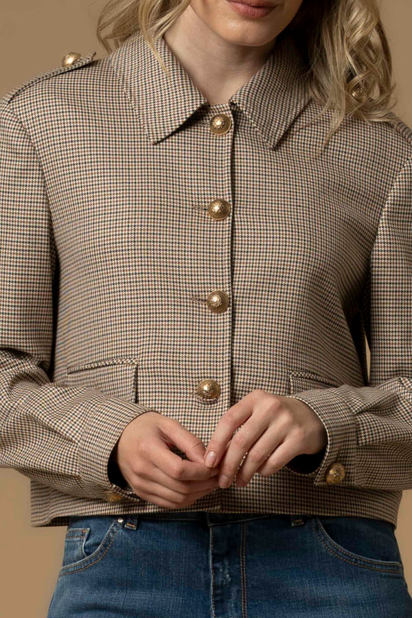 Sophisticated short button up collared chequered jacket - Jacket JENESIO