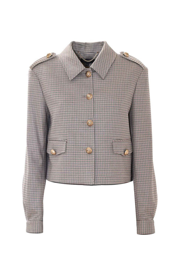 Sophisticated short button up collared chequered jacket - Jacket JENESIO