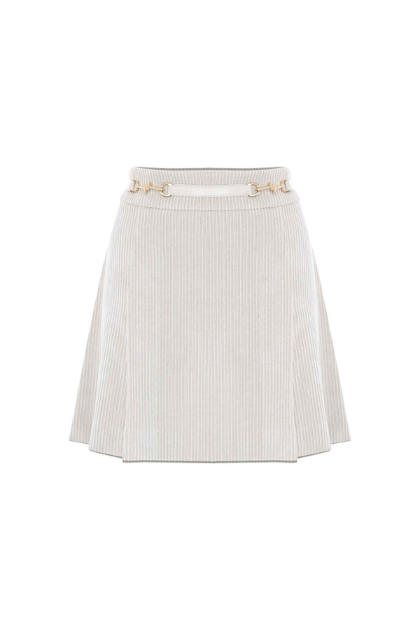 Relaxed chic short ribbed lightly creased skirt - Skirt with application ARACELIA