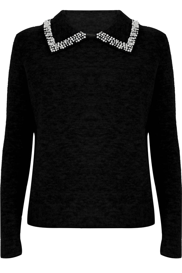 Stylish jewelled collar long sleeve sweatshirt - Sweater ARALDA