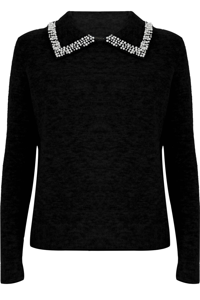 Maglia con colletto a punta e perle - Maglia M/L Aralda
