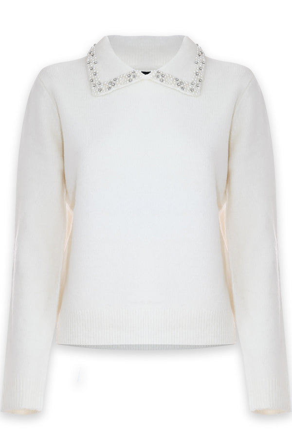 Stylish jewelled collar long sleeve sweatshirt - Sweater ARALDA
