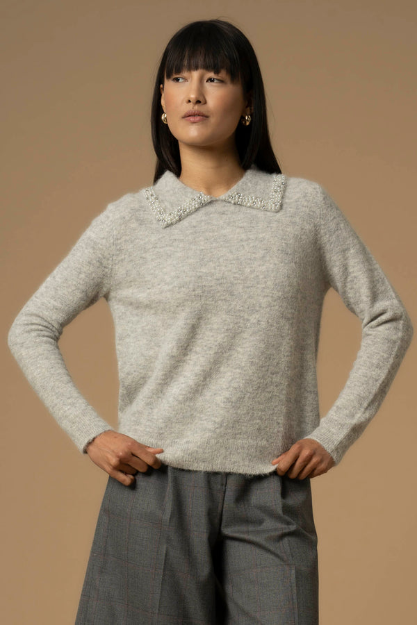 Maglia con colletto a punta e perle - Maglia M/L Aralda