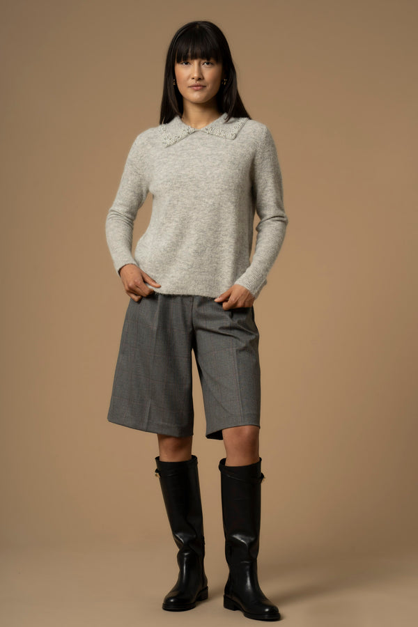 Maglia con colletto a punta e perle - Maglia M/L Aralda