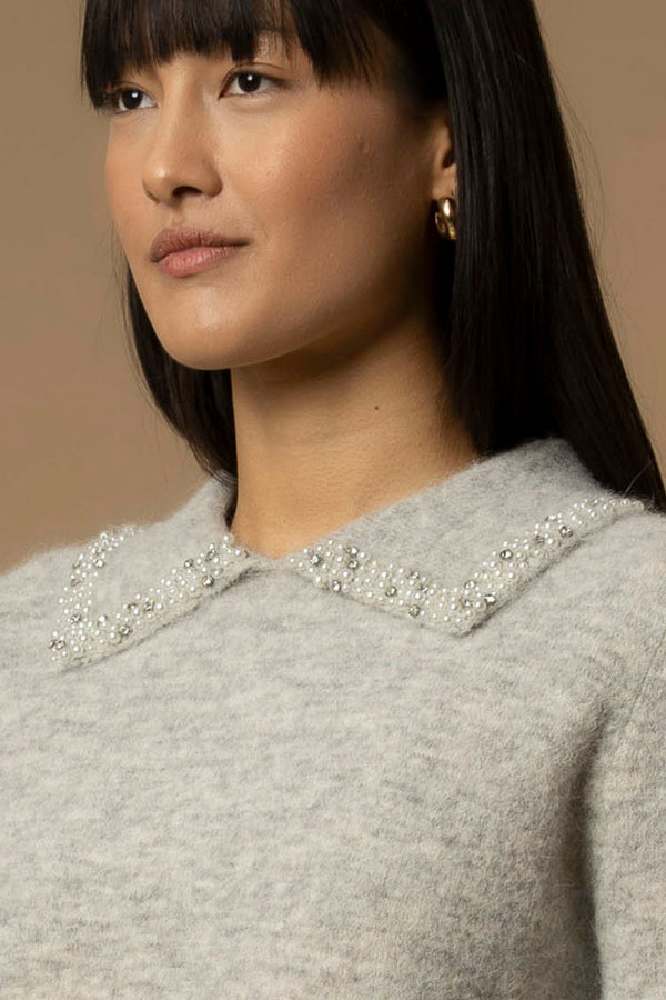 Maglia con colletto a punta e perle - Maglia M/L Aralda