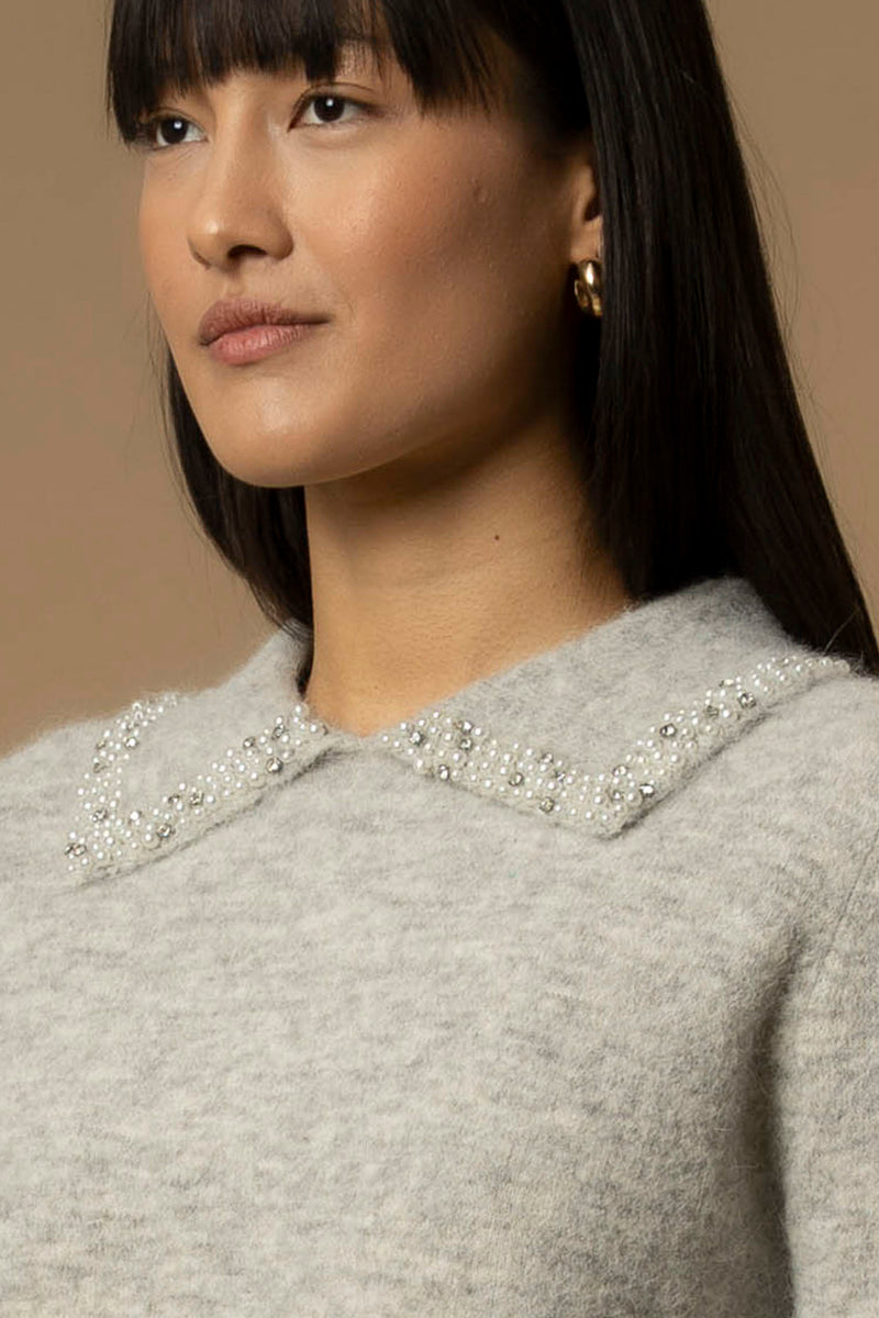 Maglia con colletto a punta e perle - Maglia M/L Aralda