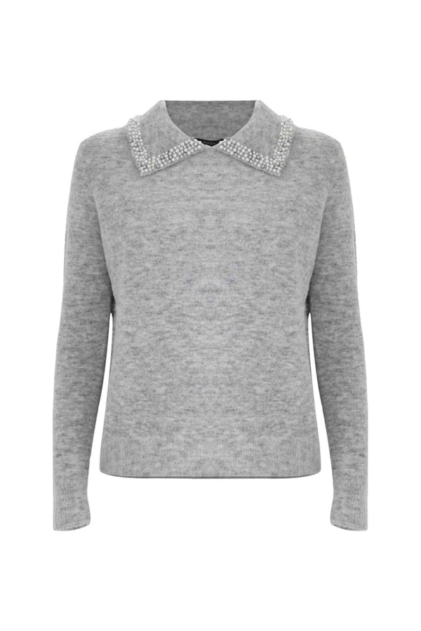 Maglia con colletto a punta e perle - Maglia M/L Aralda