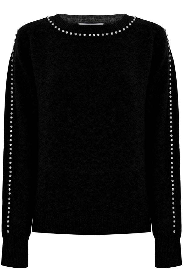 Fashionable jewelled round neck plain sweatshirt - Sweater ENIMIA