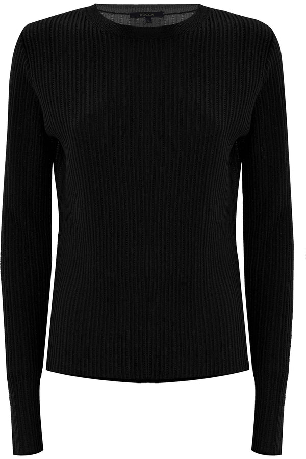 Simple elegant ribbed effect long sleeved sweater - Sweater MARIALUZ