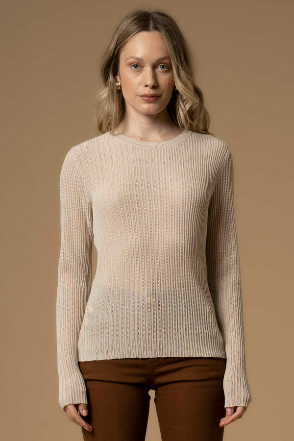 Simple elegant ribbed effect long sleeved sweater - Sweater MARIALUZ