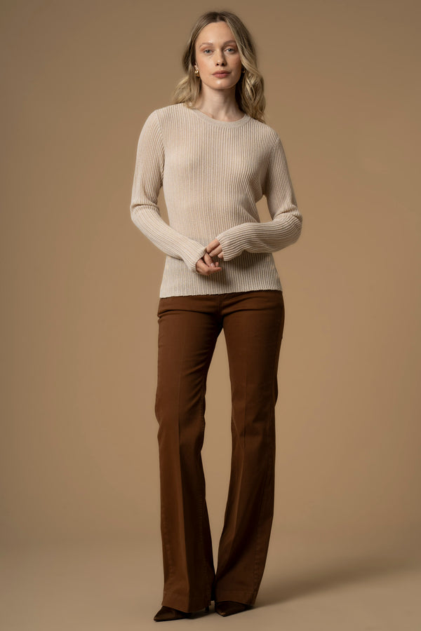 Simple elegant ribbed effect long sleeved sweater - Sweater MARIALUZ