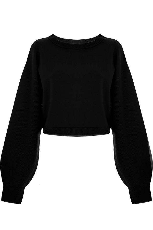 Stylish round neck cropped long sleeve sweatshirt - Sweater ANE
