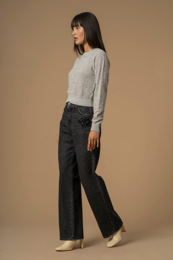 Maglia con trasparenze e ricami floreali - Maglia M/L Giole