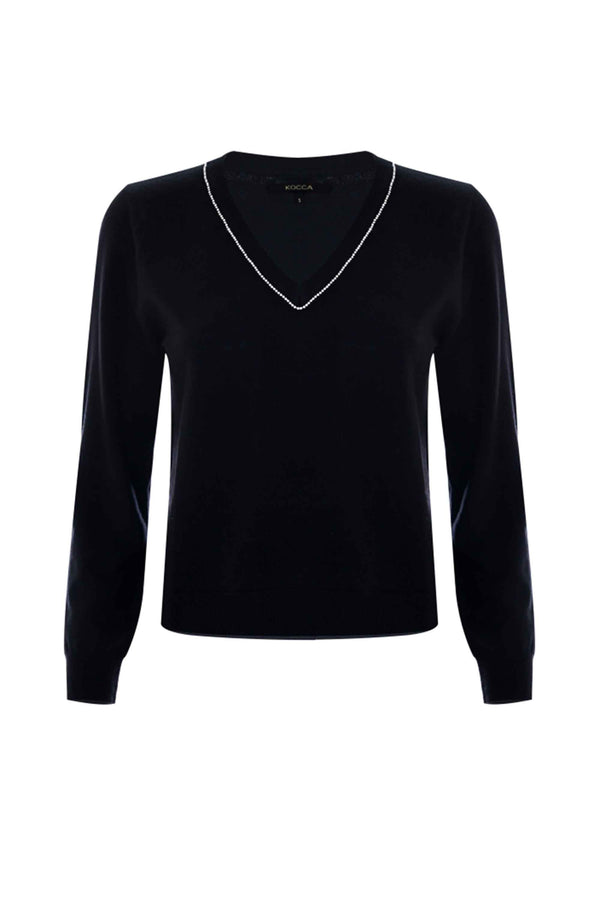Maglia con scollo a V e strass - Maglia M/L Jorinda