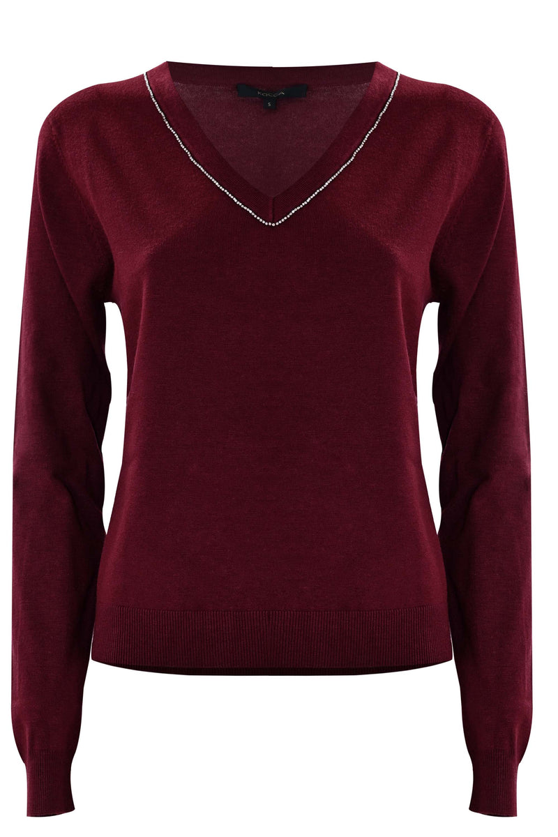 Maglia con scollo a V e strass - Maglia M/L Jorinda