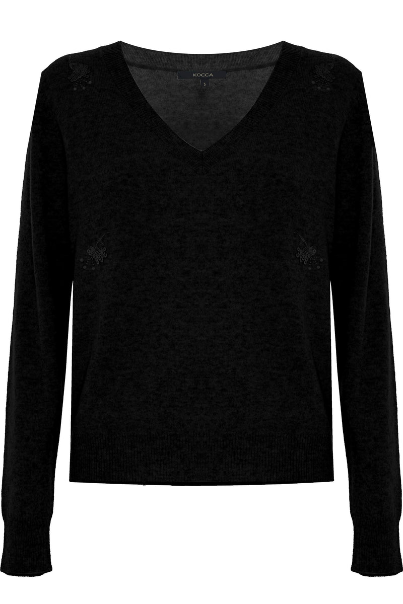 Pull col V avec détails strass - Pull  M/L BERNABE