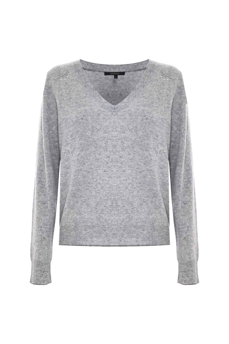 Pull col V avec détails strass - Pull  M/L BERNABE