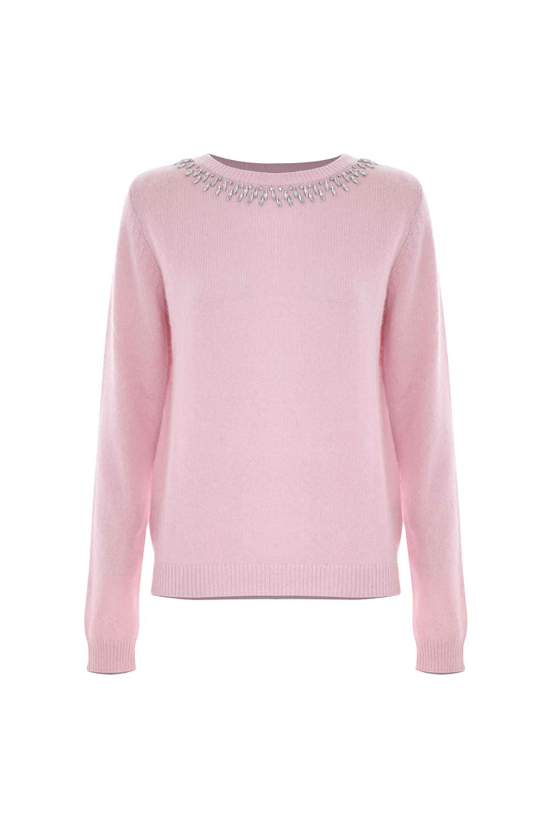 Stylish part wool round neck sweater - Sweater with application BAYLEES