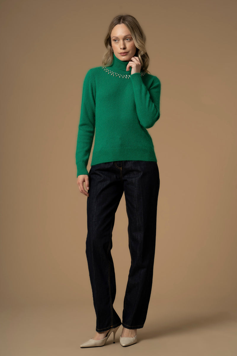 Maglia a collo alto con collier in pietre - Maglia M/L Con Applicazione Birk