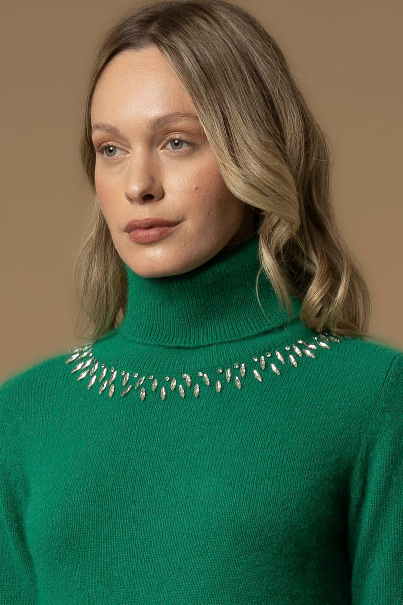 Maglia a collo alto con collier in pietre - Maglia M/L Con Applicazione Birk