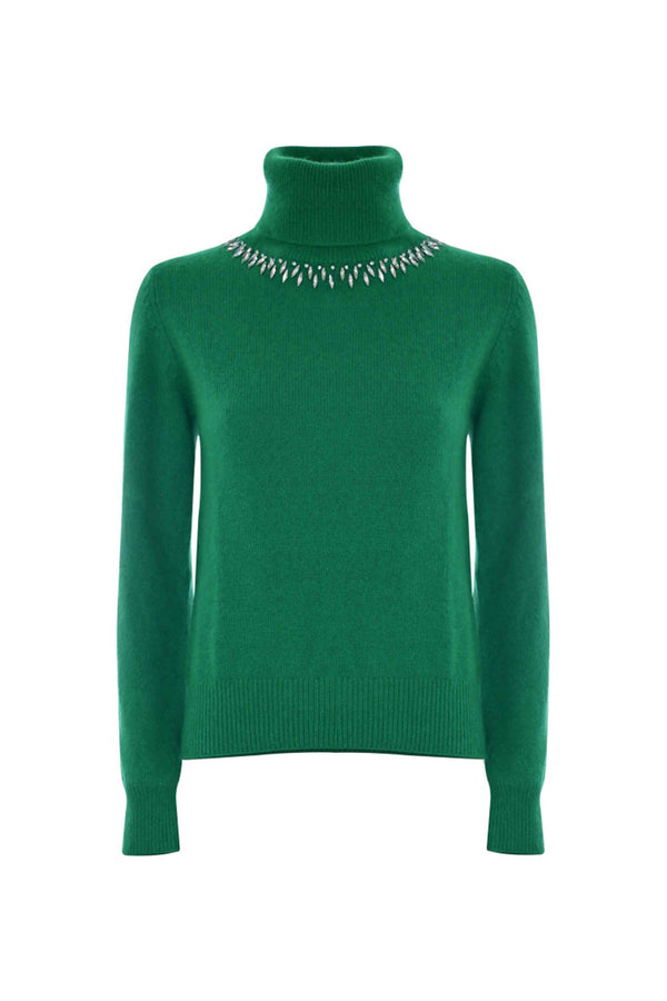 Maglia a collo alto con collier in pietre - Maglia M/L Con Applicazione Birk
