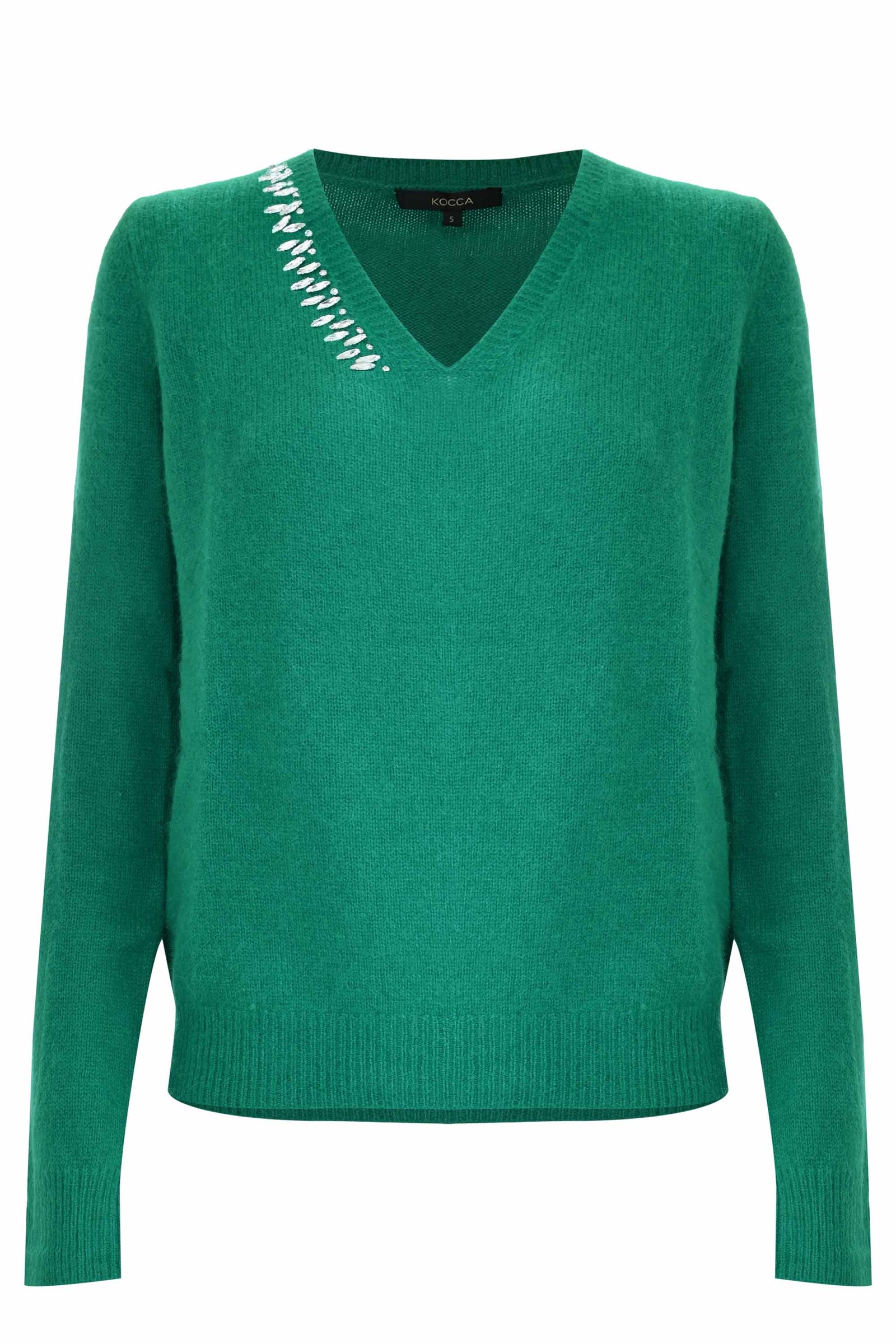 Chic half jeweled v neck thin sweater - Sweater with application