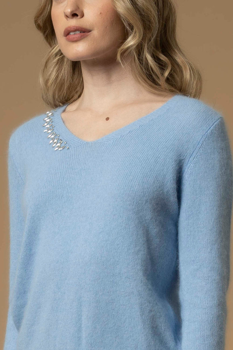 Pull avec col V manches extra longues - Pull  M/L CON APPLICAZIONE BLAKYS