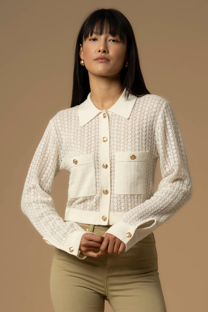 Pull ajouré col chemisier boutonné - Pull  M/L CAMILO