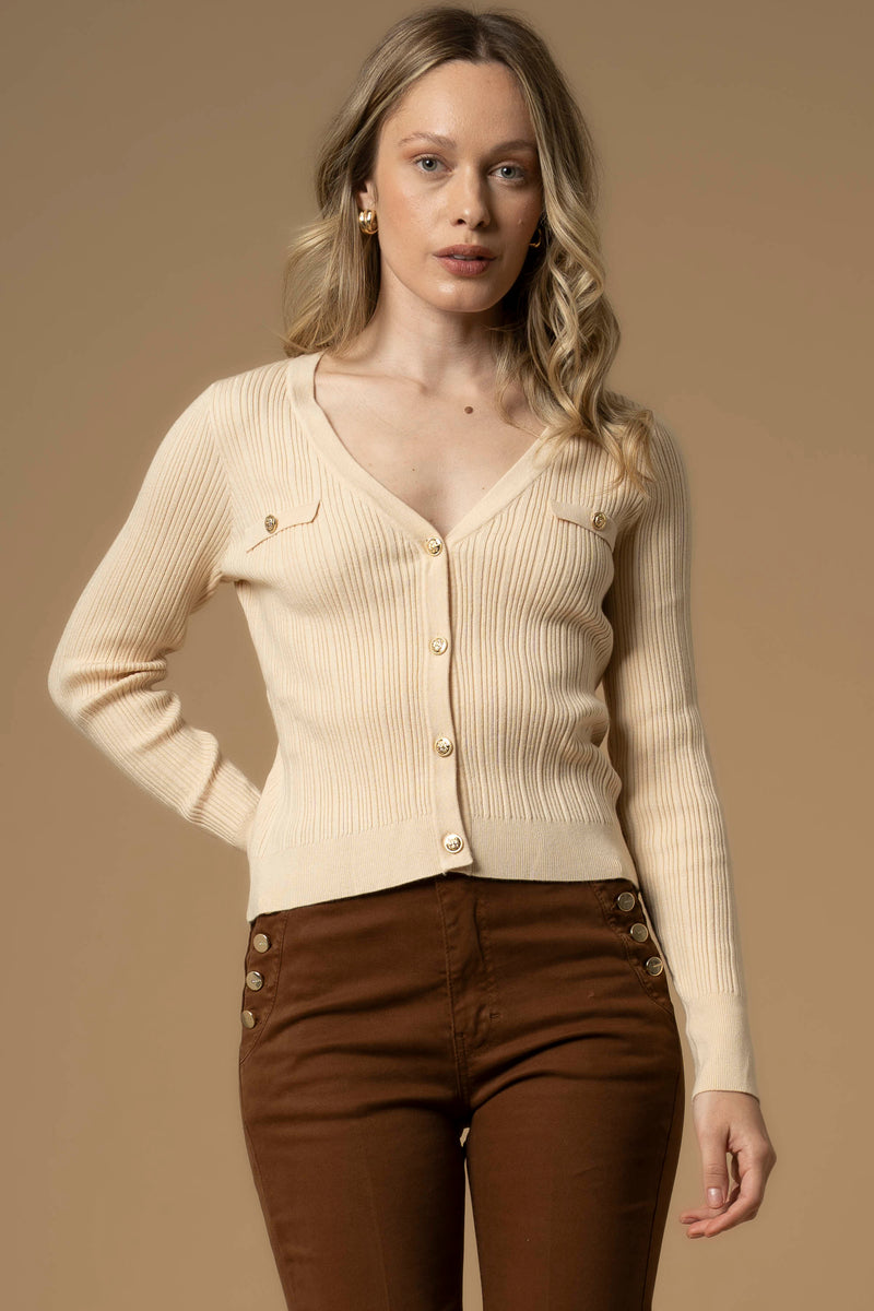 Pull col V avec fermeture centrale boutons - Pull  M/L JUVIENNA
