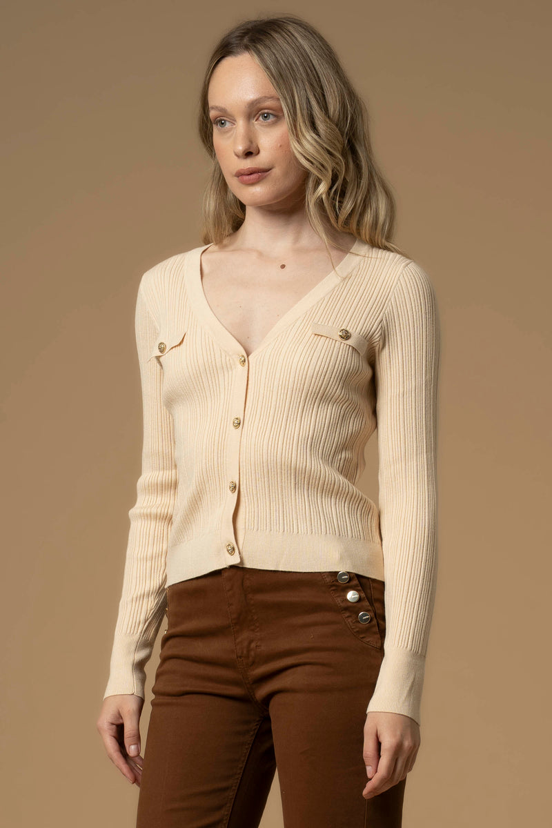 Pull col V avec fermeture centrale boutons - Pull  M/L JUVIENNA