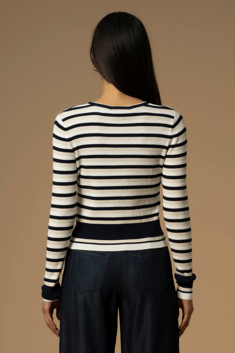 Pull col rond à rayures - Pull  M/L MARIANNE