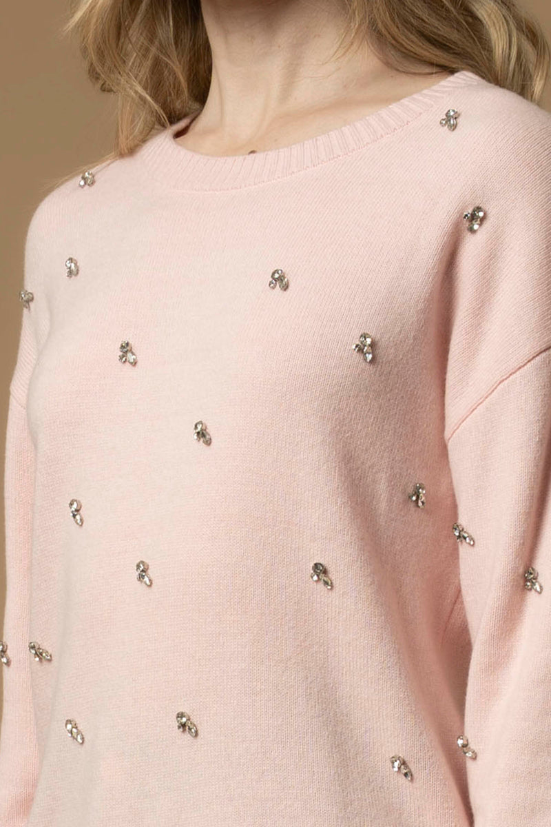 Maglia girocollo con ricami in pietre - Maglia M/L Marielina