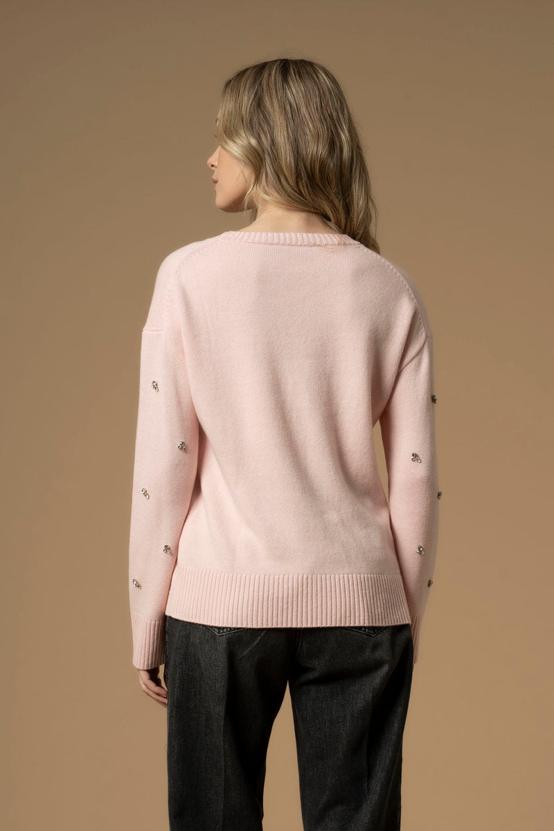 Maglia girocollo con ricami in pietre - Maglia M/L Marielina