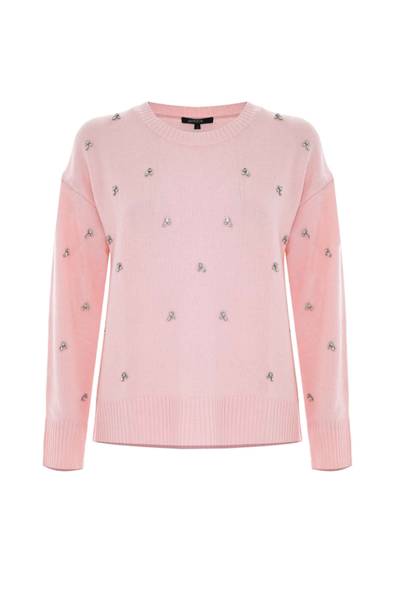 Maglia girocollo con ricami in pietre - Maglia M/L Marielina