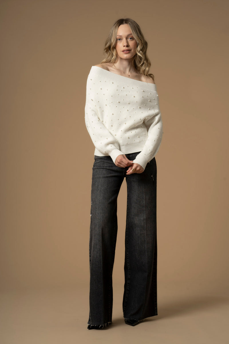 Maglia con scollo bardot e perle - Maglia M/L Marivel