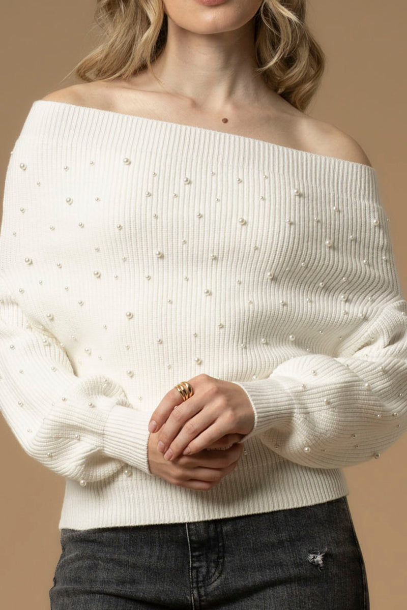 Maglia con scollo bardot e perle - Maglia M/L Marivel