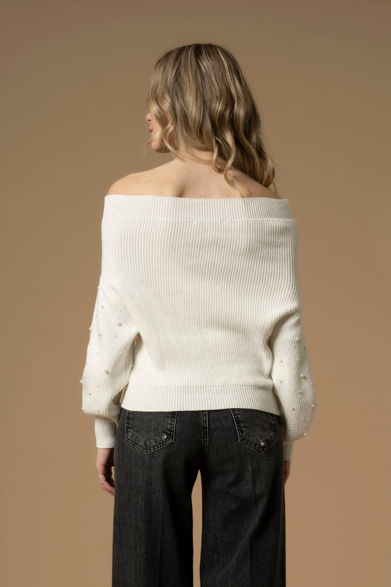 Maglia con scollo bardot e perle - Maglia M/L Marivel