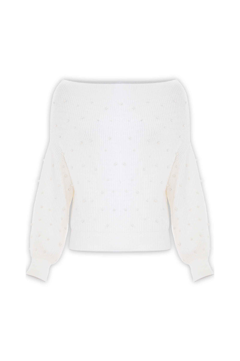 Maglia con scollo bardot e perle - Maglia M/L Marivel